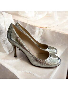 KATE SPADE Light Gold Metallic Leather Round Toe Heels Size 8